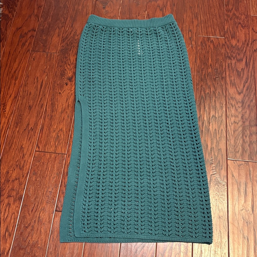 Teal Green Celandine (Anthropologie) Brand Crochet Maxi Skirt